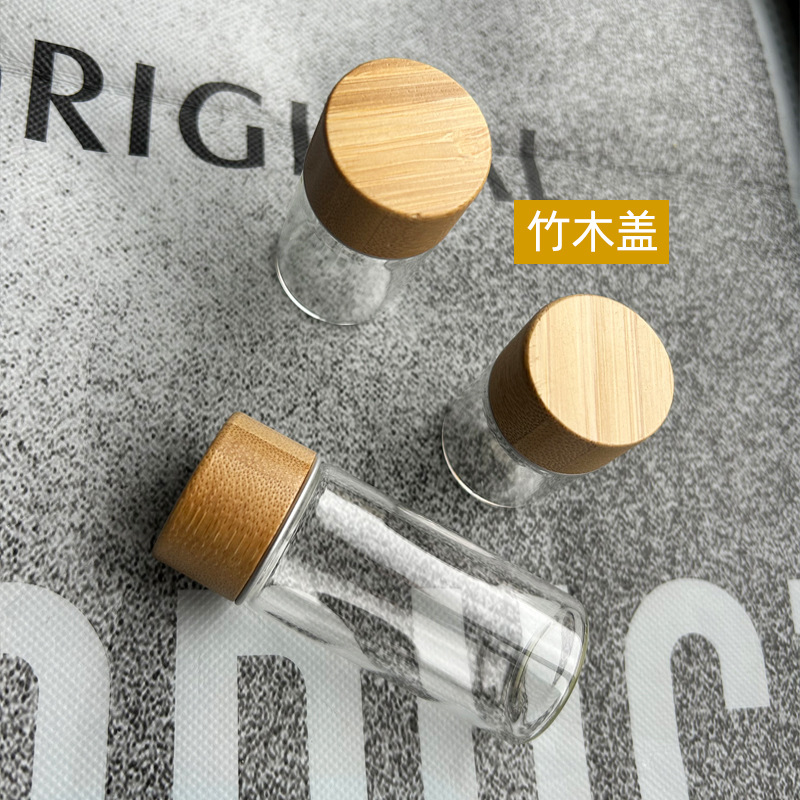 15ml 20ml 30mlガラス空のボトルbambooキャップストレージジャーガラス容器diy crafts