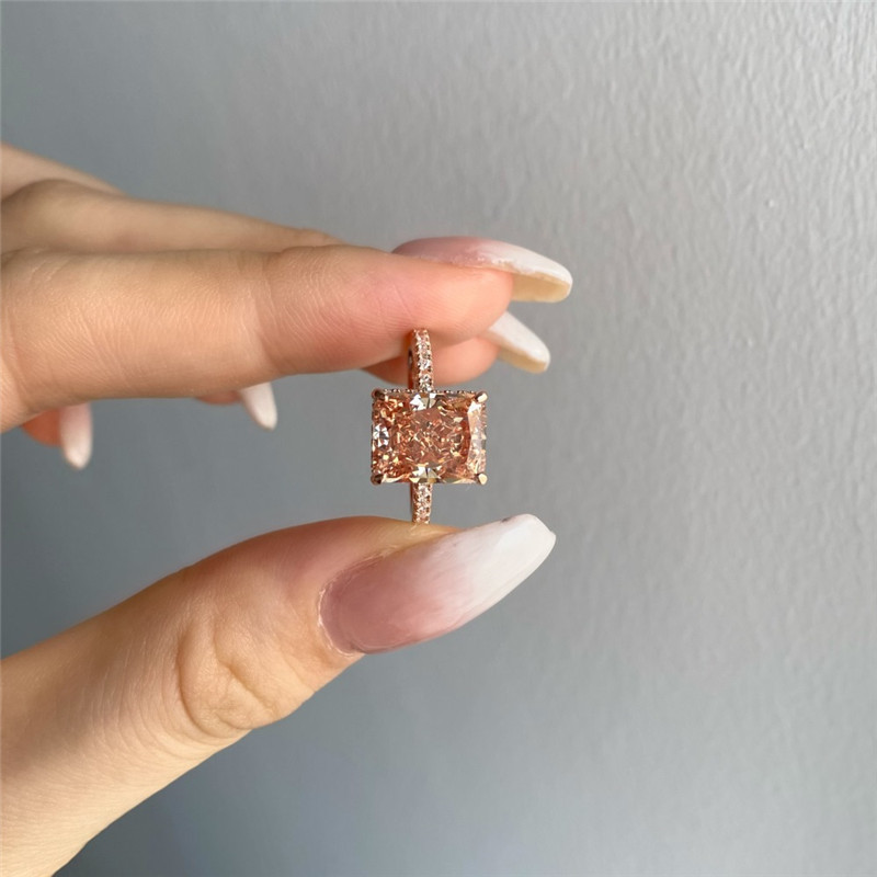 4CT Diamond Pierścień Pierścień Kobieta Rose Gold 925 Sterling Srebrny lodowany kwadrat 8A Zęczenianie Cyrkon Wed Pierścienie dla kobiet Wedding Luksusowe biżuterię Rozmiar 5-9