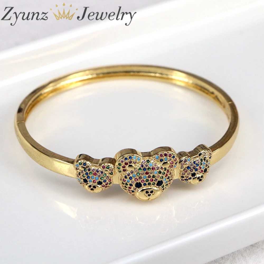 Bangle gold plated straight forever zirconia bracelet with bear gift bracelet for women 240319