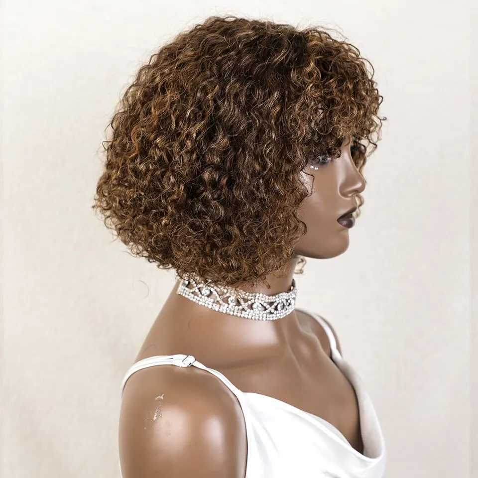 Synthetic Wigs Jerry Curly Short Pixie Bob Cut Human Hair Wigs With Bangs Remy Curly Bob Wigs For Black Women Full Machine Made Wig 1B 1B/99J 240329
