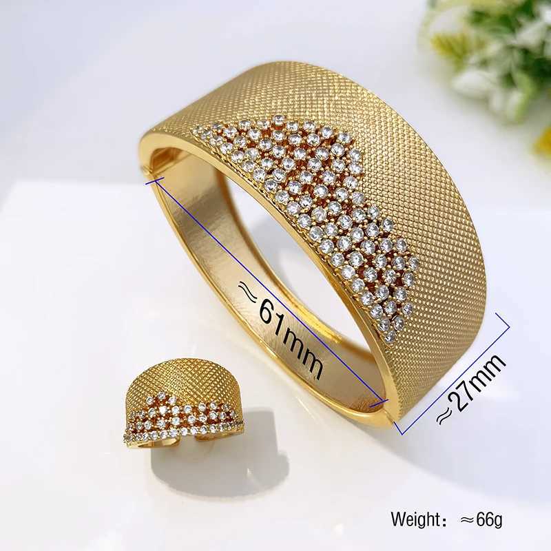 Bracelet Dubai Cuff Bracelet Femmes 18K Plaqué Or Bracelet Bague Bijoux De Luxe Cuivre Zircon Cristal Accessoires De Fête Cadeau De Mariage 240319
