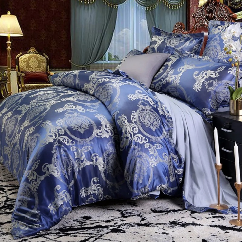 Biancheria da letto matrimoniale, set da 4 pezzi in raso jacquard in stile europeo