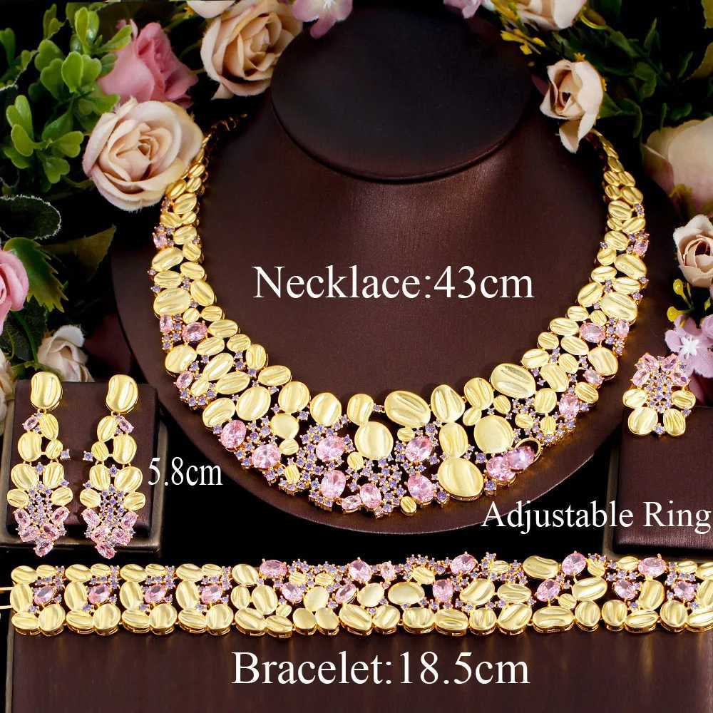 Bangle CWWZircons Luxury African Green Zirconia Multilayer Large Necklace Party Costume Wedding Jewelry Set Brides T632 240319