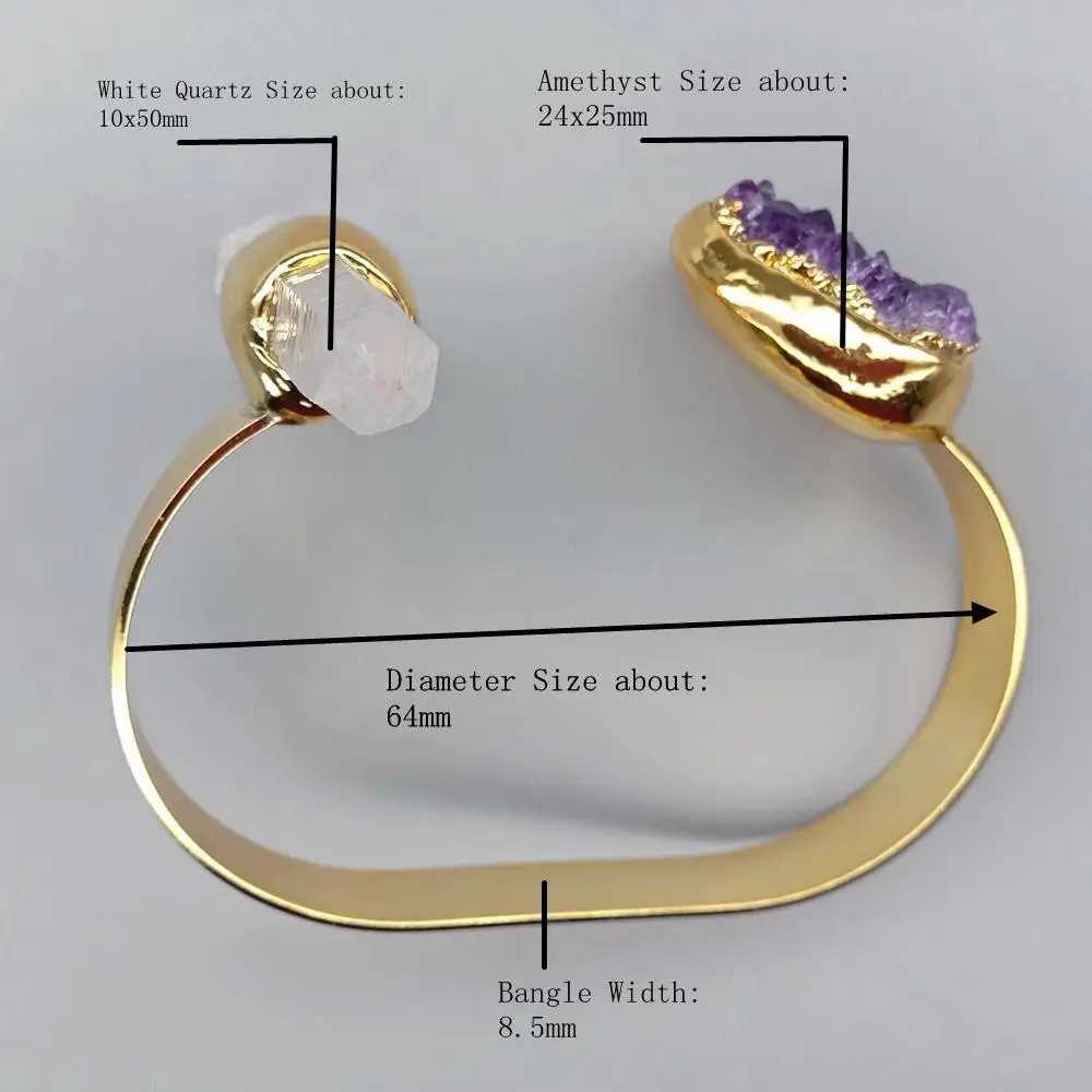 Armreif Y.YING Natürliche Ametsites Zweites Weißes Quarzarmband Goldfarbe Galvanisches Verstellbares Armband 240319