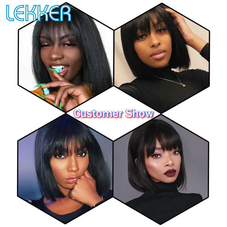 Perucas sintéticas perucas sintéticas lekker curto colorido em linha reta bob peruca de cabelo humano com franja para mulheres negras natural sem cola brasileira remy loira 613 perucas onduladas 240327