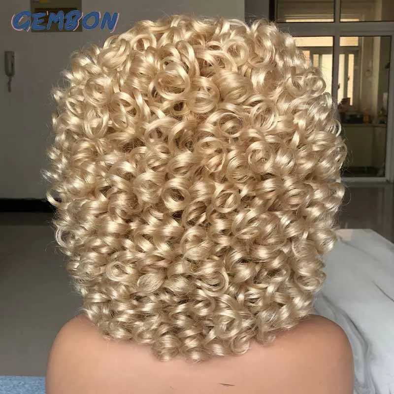 Parrucche sintetiche Parrucche Cosplay Capelli corti Parrucca afro riccia Parrucche bionde naturali con frangia Cosplay Lolita Parrucche sintetiche donna Fibra resistente al calore Highlight 240329