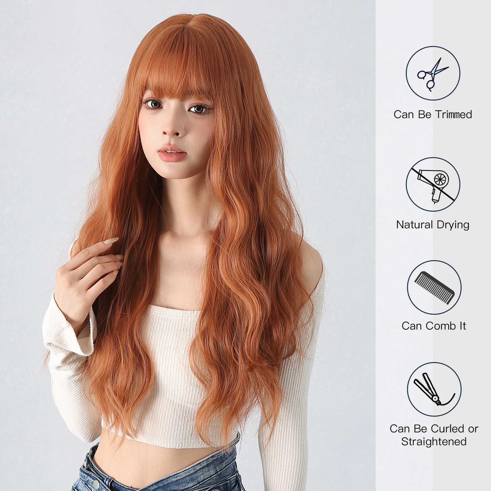 Synthetische pruiken Kanten pruiken Koper Gember Rood Bruin Lang Pluizig Golvend Synthetische pruiken met pony Cosplay Haar Pruik voor Dames Dagelijks Natuurlijk Hittebestendig 240329