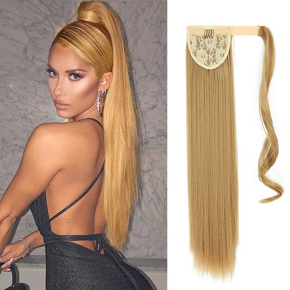 Synthetische pruiken Synthetische pruiken Lange rechte/golvende paardenstaart verlengd met 22 inch Gewikkeld Synthetisch haar Clip-in pruik voor dames Natuurlijk zacht Dagelijks gebruik 240329