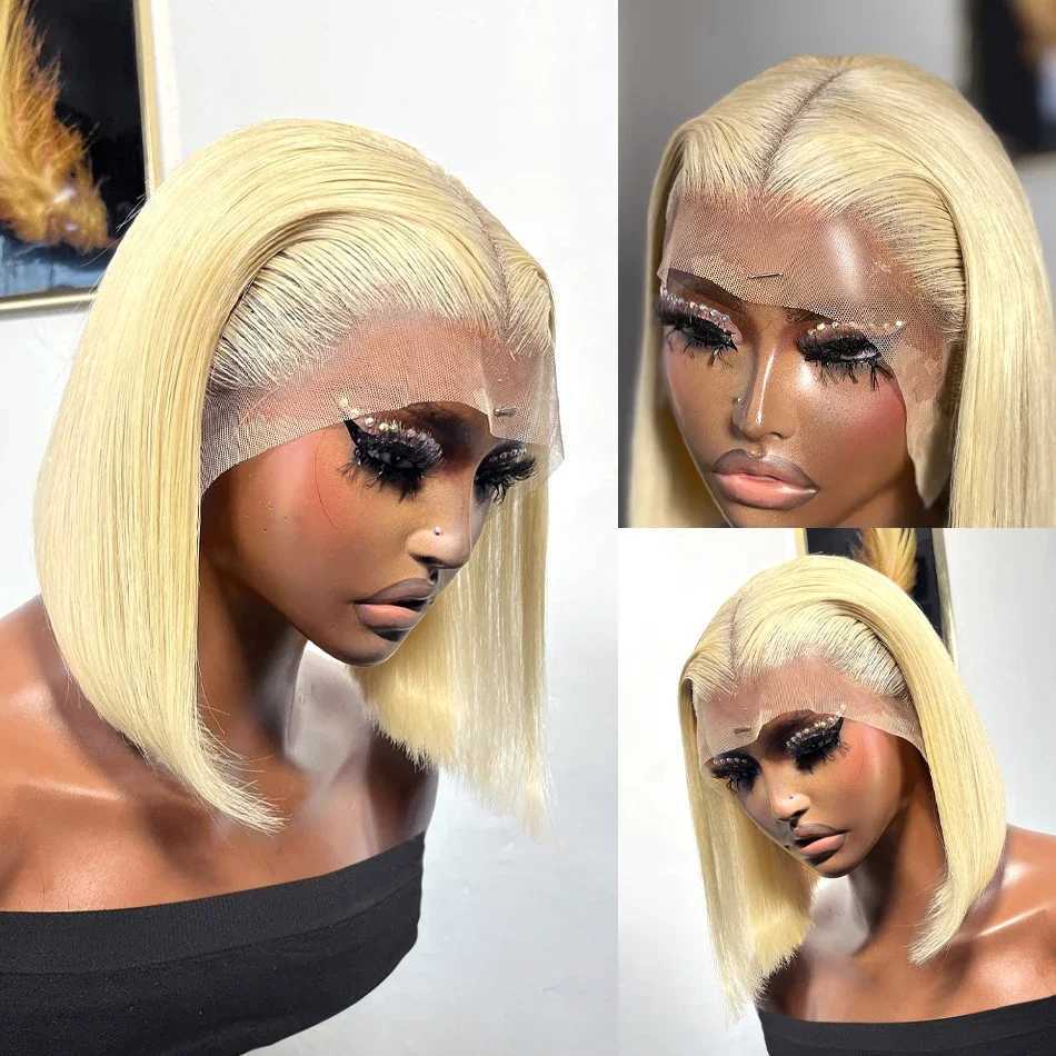 Synthetic Wigs Synthetic Wigs 613 Honey Blonde Color Straight Bob Wig Short Bob Wig 13x6 Lace Front Human Hair Wigs 13x4 Full Lace Frontal Wigs 240328 240327