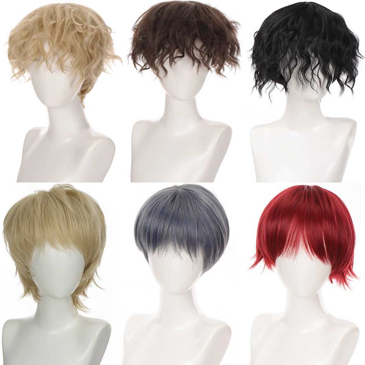 Synthetic Wigs Lace Wigs MSTN Synthetic Good Quality Short Curly Wigs for Men Boys Black Blonde Hair Halloween Party Wig Heat Resistant Daily Cosplay Wig 240327