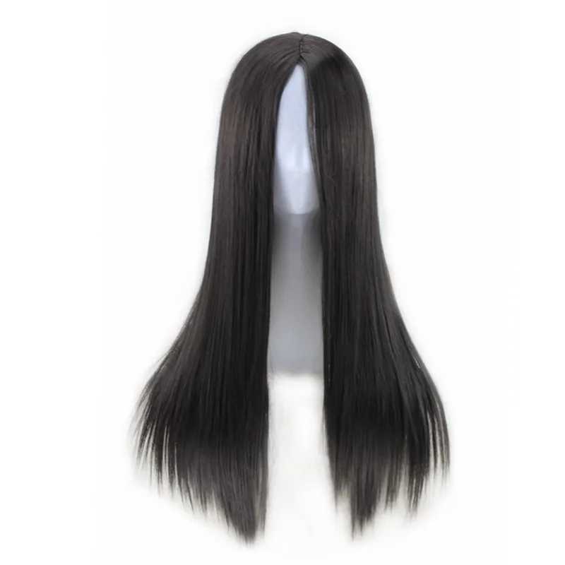 Synthetic Wigs European and American African New Black Medium Long Straight Hair Womens Chemical Fiber High-Temperature Fiber Wig Synthetic 240329