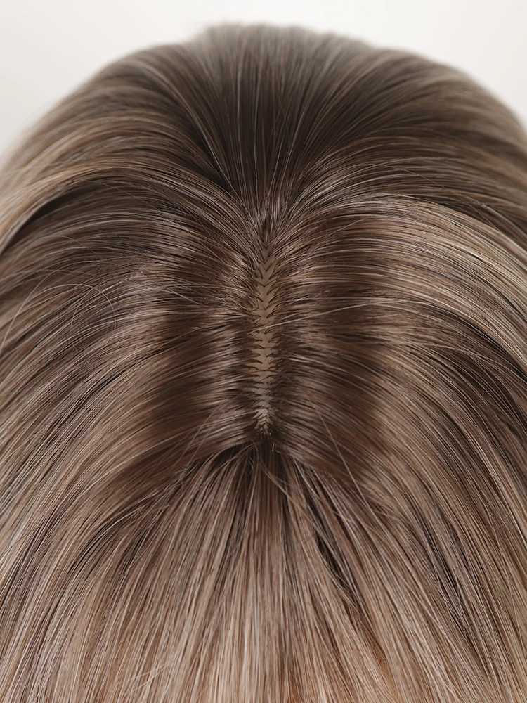 Perucas sintéticas nova peruca para mulheres com franja diária em linha reta longo cabelo cinza gradiente peruca conjunto moda peruca de alta temperatura peruca sintética de seda 240329