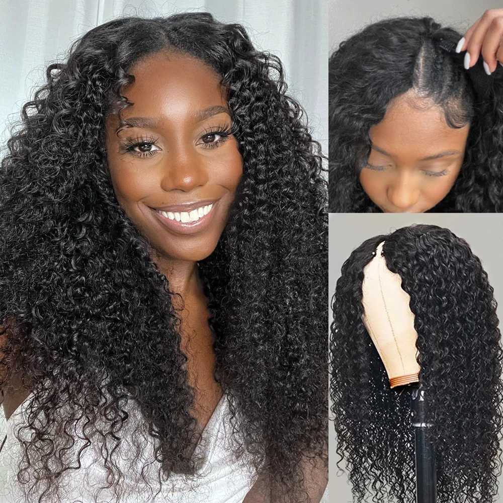 Parrucche sintetiche Parrucca riccia crespa con parte a V Capelli umani 250% ricci afro profondi senza colla Parrucca con parte a V 30 32 34 pollici Parrucca con parte a U capelli Remy donne in vendita 240329