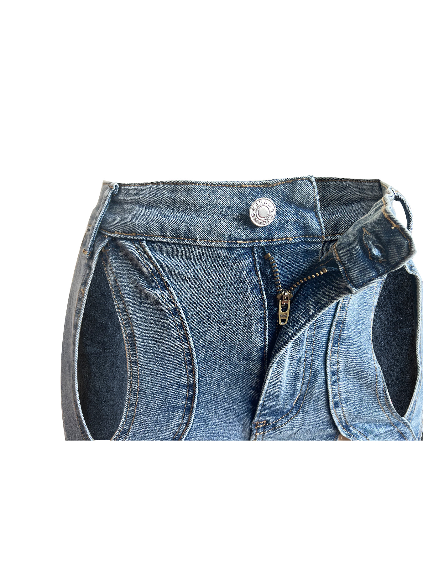 Damen-Jeans mit hoher Taille, trendige, ausgehöhlte, kreuz und quer verlaufende, weit geschnittene Baggy-Jeanshose mit geradem Bein