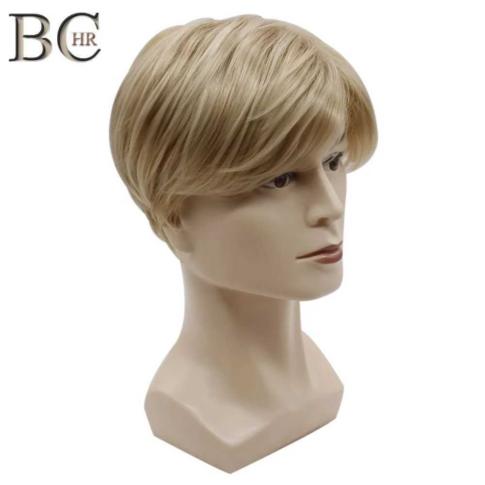 Синтетические парики BCHR Короткие мужские светлые парики Прямой синтетический парик для мужских волос Ворсистые натуральные парики-тупеи 240329