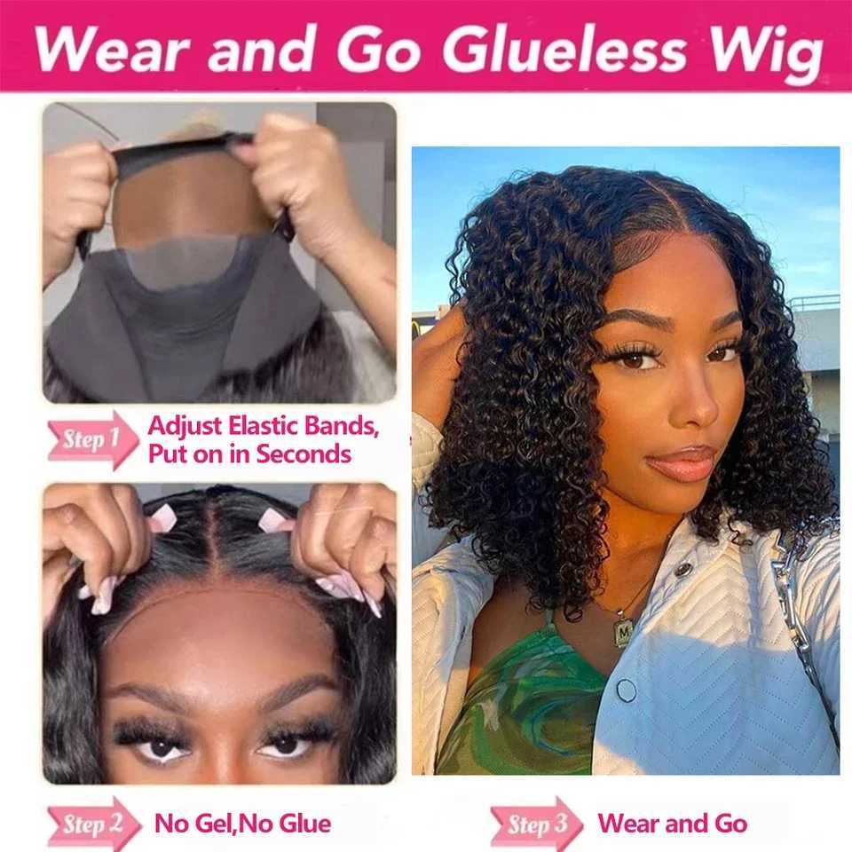 Synthetic Wigs Synthetic Wigs Glueless Preplucked Human Wigs Ready To Go Water Wave Bob Wig Pre Cut Curly Wigs 4x4 Closure Human Hair Wig For Women Remy 150% 240327