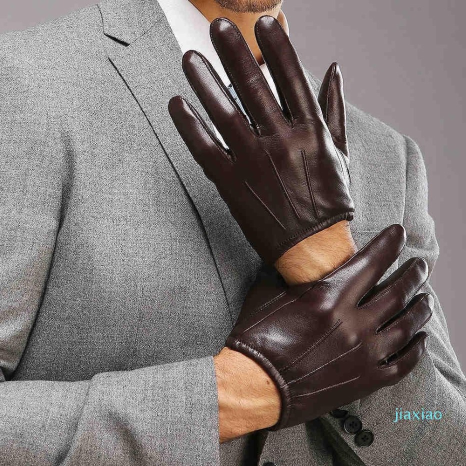 Whole Top Fashion Men Genuine Leather Gloves Wrist Sheepskin Glove For Man Thin Winter Driving Five Finger Rushed M017PQ225H