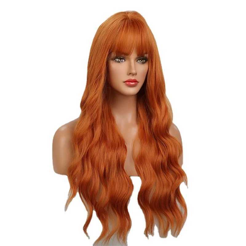 Синтетические парики Косплей парики Парик с большой волной женский оранжевый воздушная челка длинные вьющиеся волосы синтез лица высокотемпературный шелковый парик крышка головы 240328 240327