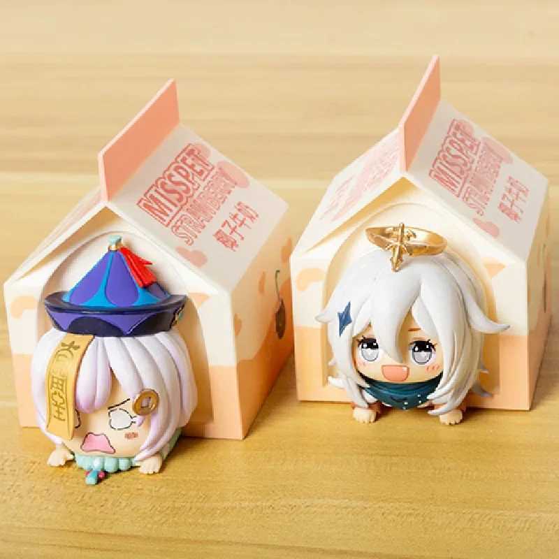 Anime Manga-Figur von Genshin Paimon Qiqi, Kawaii-Karton, Mini-Modell, Anime-GK-Figur, Geschenk aus PVC, dekoratives Set, 240319