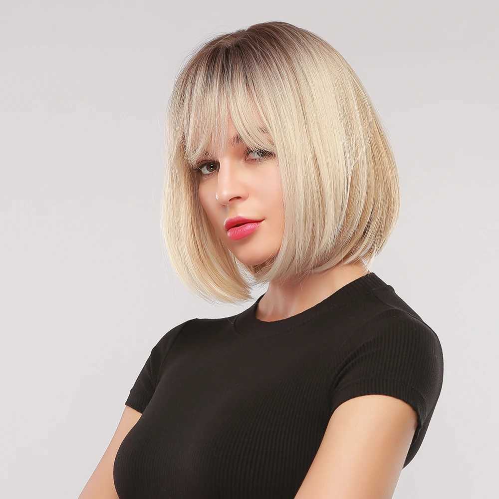 Synthetic Wigs Cosplay Wigs GEMMA Short Straight Bob Synthetic Wigs with Bangs for Women Afro Ombre Black Brown Yellow Blonde Wigs Cosplay Party Daily Hair 240329