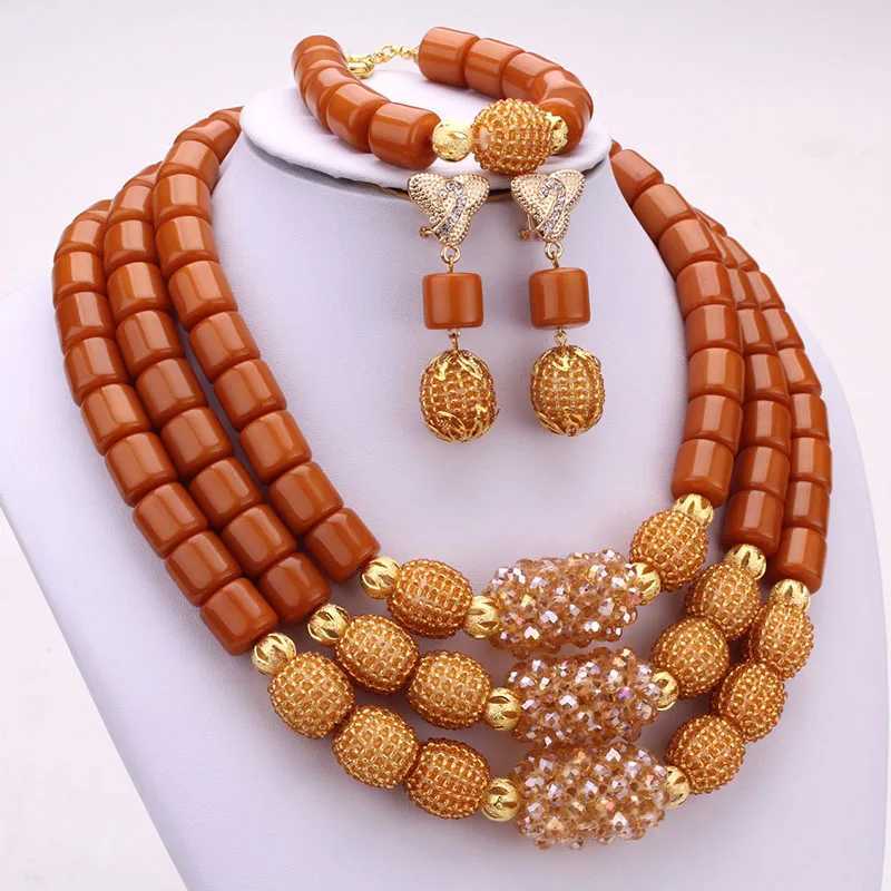 Bangle Dudo 3 Layer Artificial Coral Beads African Nigerian Wedding Jewelry Set 240319