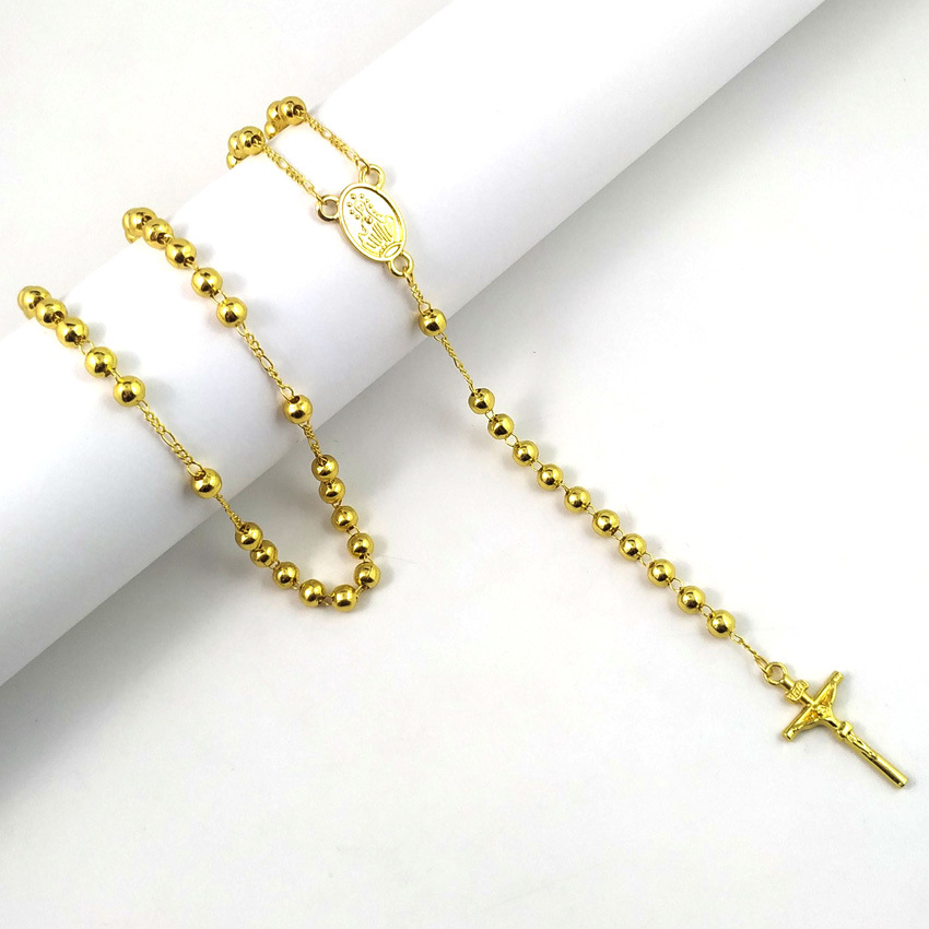 Men's charm Cross Jesus Necklace & pendants long rosary beads chain stainless steel men's jewelry