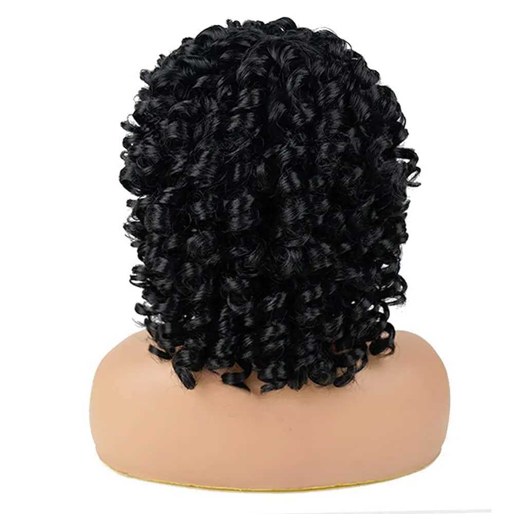 Perruques synthétiques courtes perruques bouclées pour femmes noires doux noir grande perruque bouclée avec frange Afro boucles crépues résistant à la chaleur naturel 240329