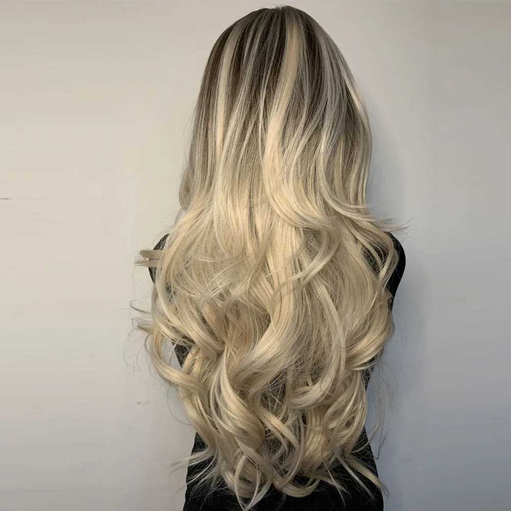 Perruques synthétiques HENRY MARGU perruques synthétiques longues ondulées ombré brun platine blond pour femmes résistantes à la chaleur naturel Cosplay fête perruques de cheveux Lolita 240328 240327
