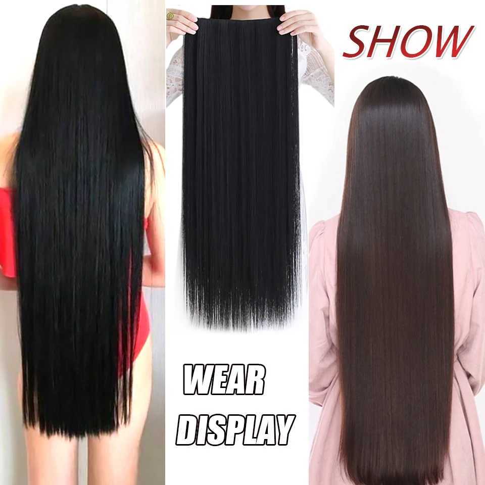 Synthetic Wigs Synthetic Wigs DIFEI Super Long Straight Hairpiece Invisible Natural Synthetic 5 Clip In One Pieces Hair for Women Black Brown 38inch 240328 240327