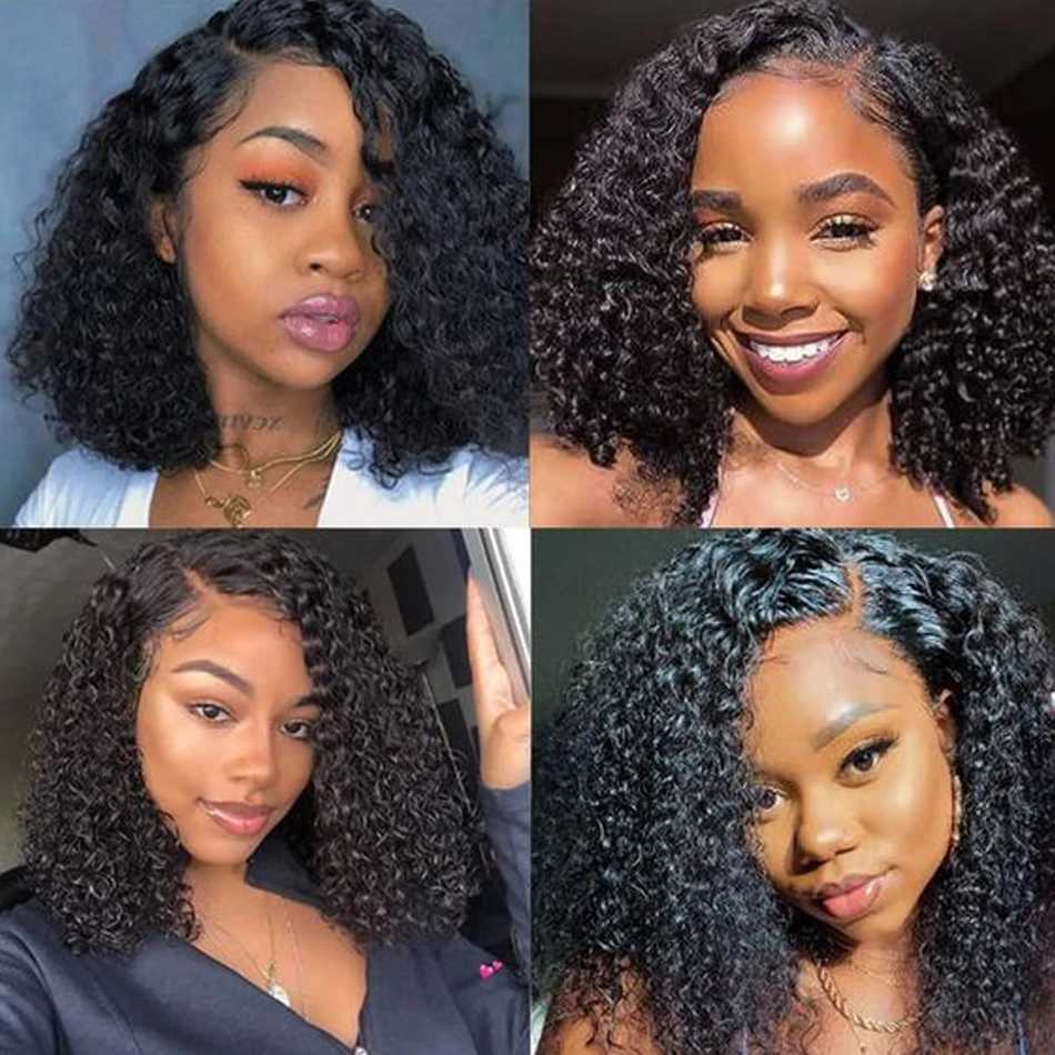 Perruques synthétiques Perruques synthétiques Wear And Go Kinky Curly Bob Wig Lace Frontal 100% perruques de cheveux humains pré-épilées 180Density brésilienne profonde bouclée courte Bob HD Lace 240327