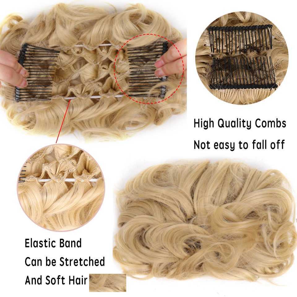 合成ウィッグヘアアクセサリーlupu乱雑な合成縮れ髪のパンコンコームシニョンと女性のための自然な偽のヘアピースの髪の弾性バンドクリップ240327