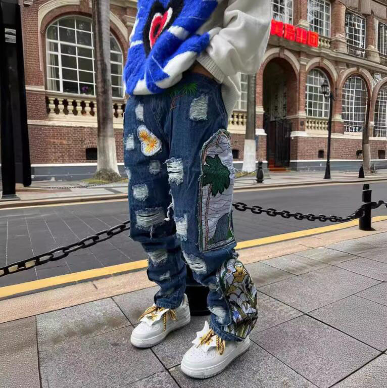 Men's Jeans Loose and Comfortable Wide Pants Patchwork Y2k Harajuku Colorful Multipockets Men Clothing Baggy Jeans