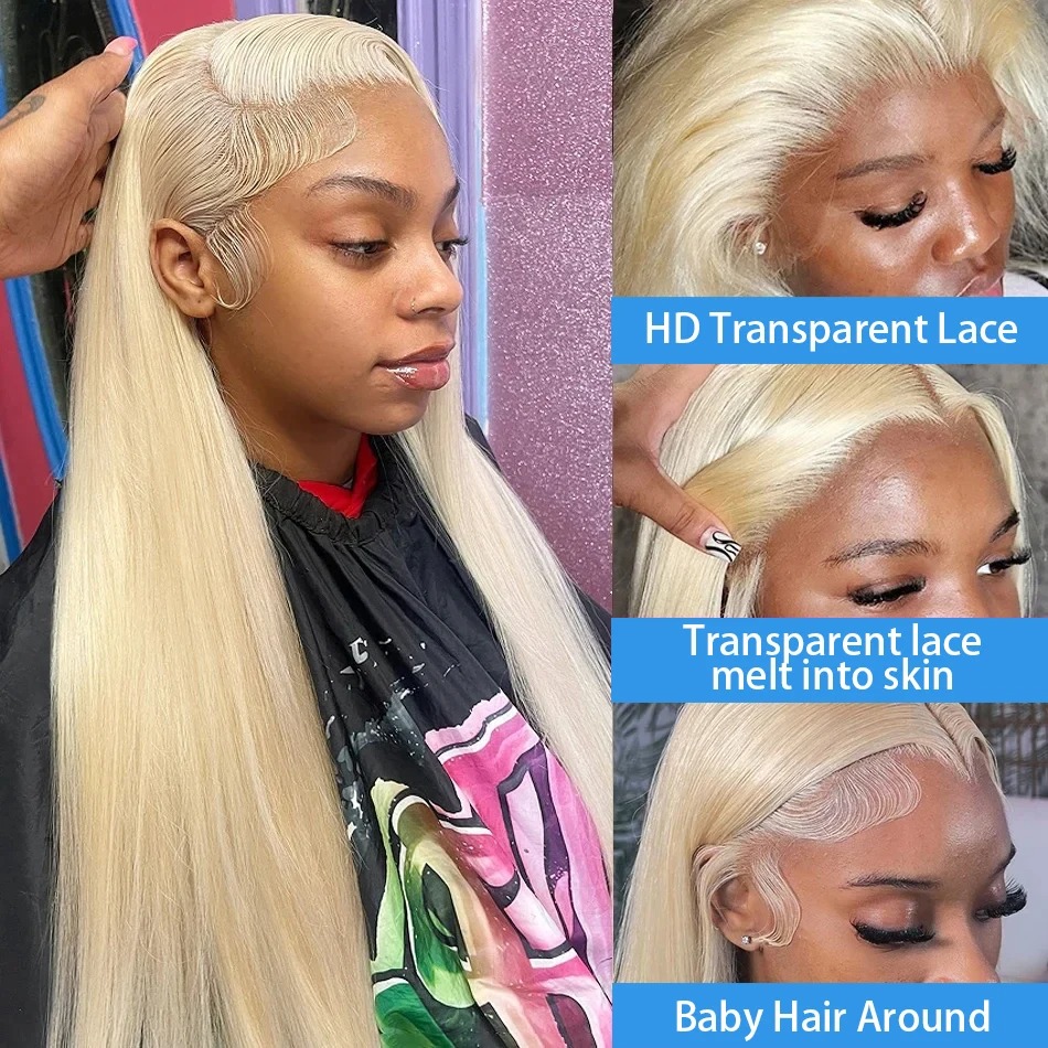 30 Inches 613 Blonde 13x4 HD Transparent Lace Front Human Hair Wigs Remy 200 Density Bone Straight Lace Frontal Wig for Women