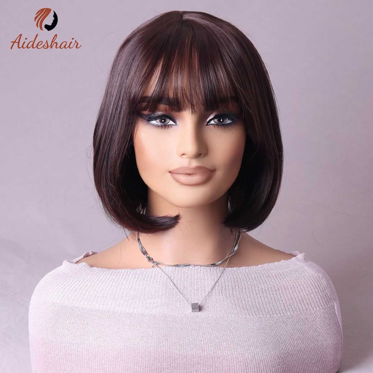 Pelucas sintéticas Peluca Aideshair Conjunto de cabeza completa Clavícula femenina Bob simula cabello corto natural Peluca superior completa todos los días 240328 240327