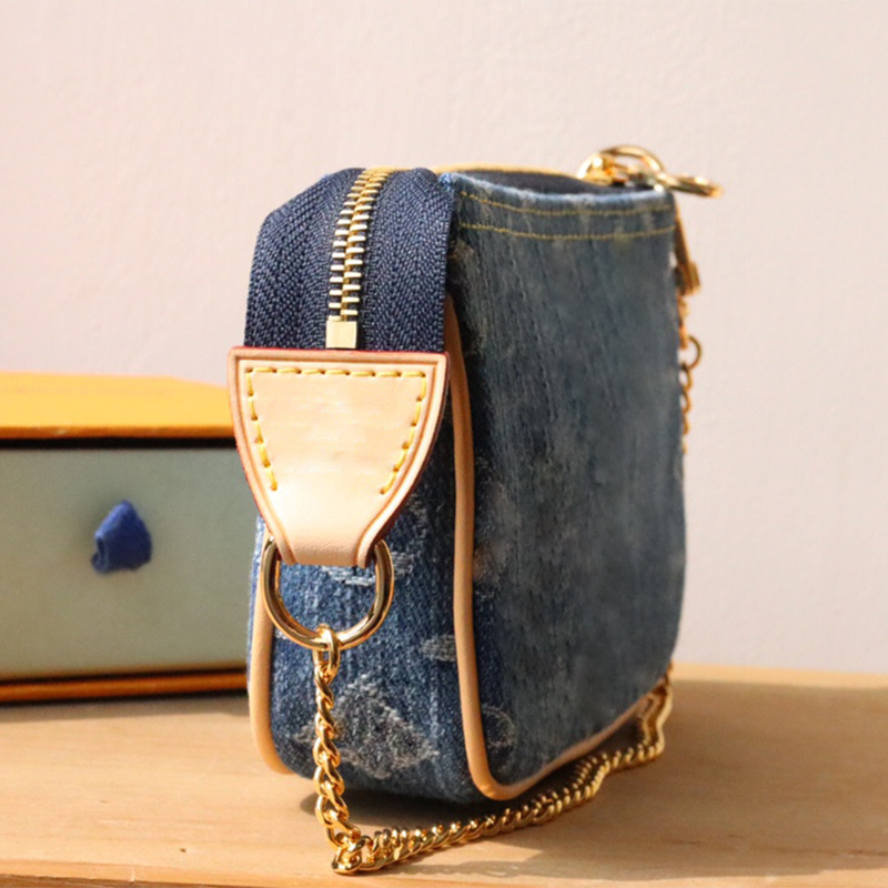 Luxury denim canva Wallet small Zipper Purse Card Holder Womens Classic leather Coin Key Chain Casual style Credit Card Holders Lady Pouch Gift With Box