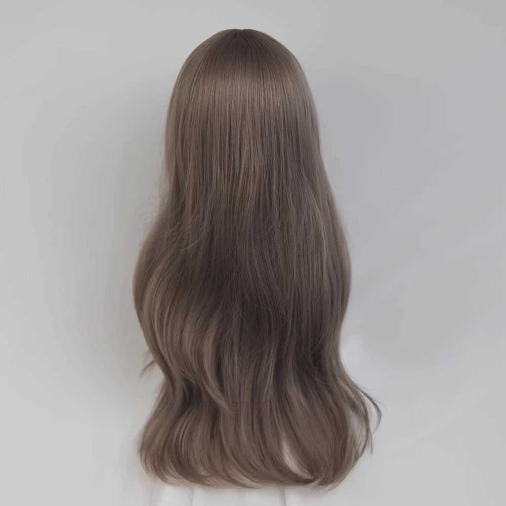 Perucas sintéticas vicwig sintética longa reta ondulada perucas marrons parte média lolita cosplay feminino peruca de cabelo natural para festa diária 240329