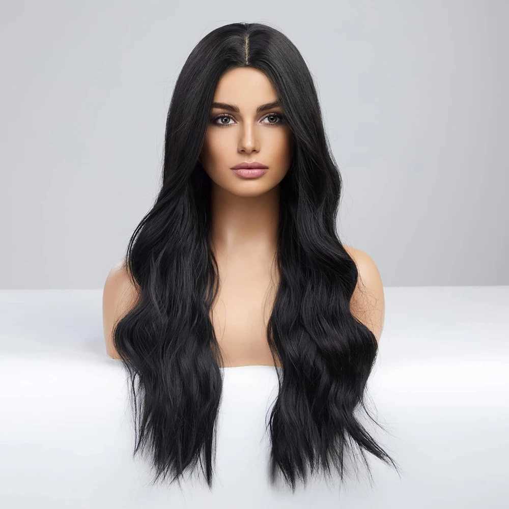 合成ウィッグレースウィッグ60.96cmダークブラウンロングウェーブ状の合成ウィッグ女性用天然波状耐熱性髪のブルネットコスプレコスチュームパーティーウィッグ240329