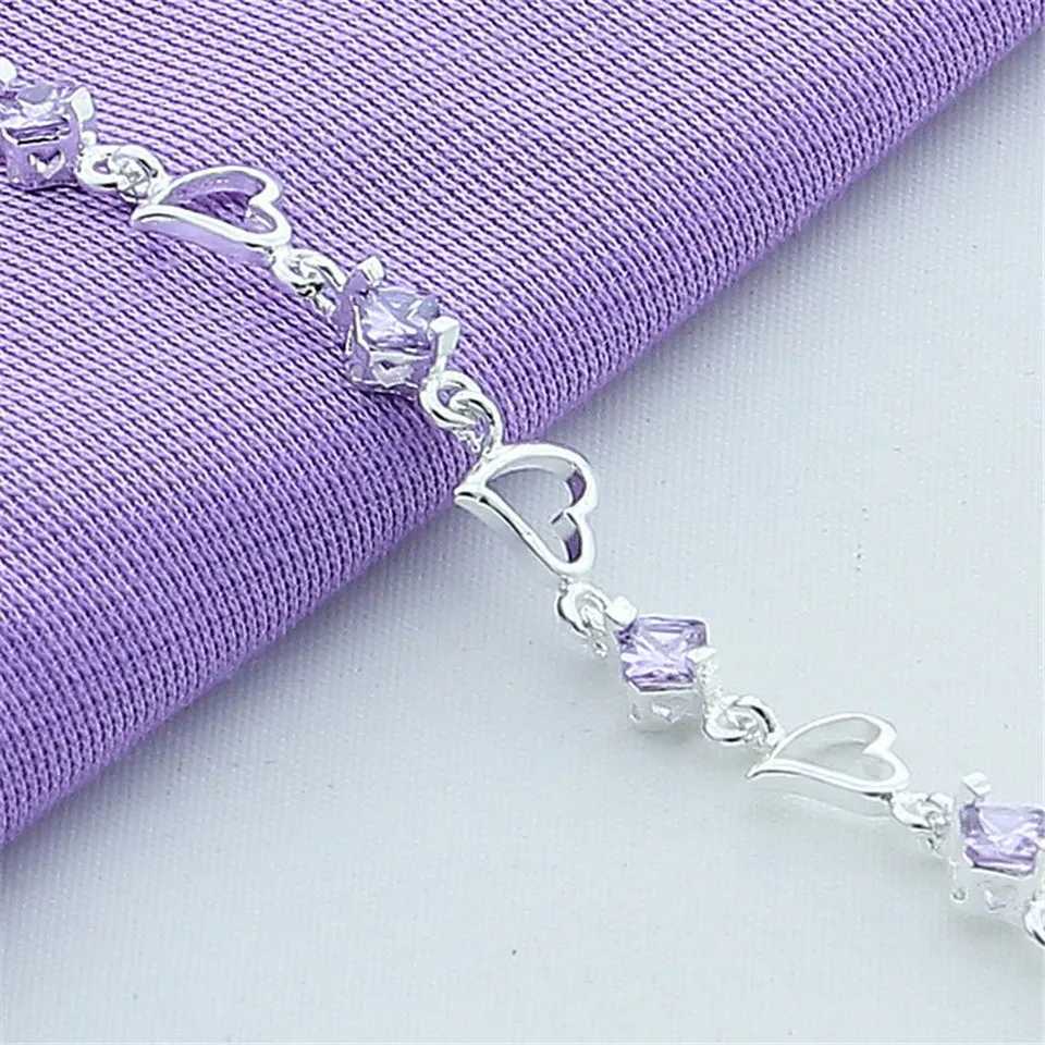 Bangle Babyllnt Fashion Srebrna próbka Bransoletka 925 Dla kobiet Purple Kryształowa Bransoletka z cyrkonową biżuterią Prezent Feminine 240319