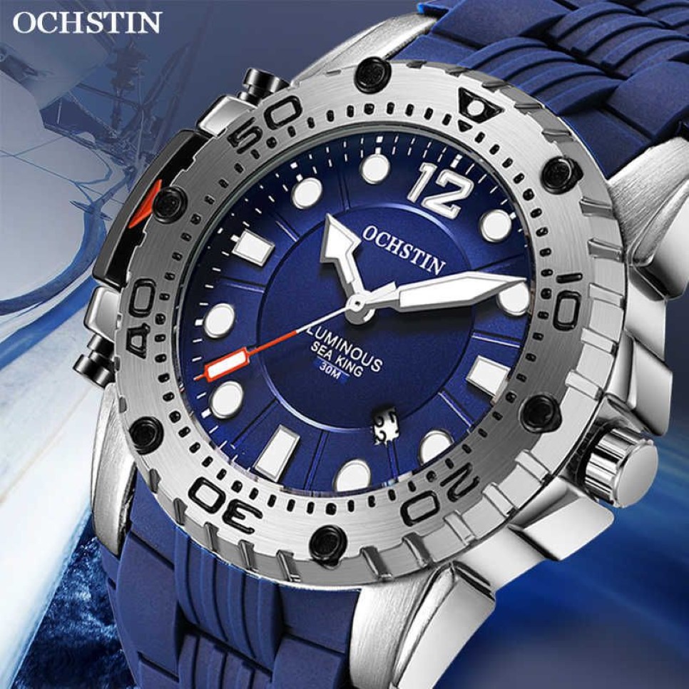 Ochstin 2019 Men New Fashion Top Brand Luxury Sport Watch Quartz Waterproof Military Silicone Strap Arm Watch Clock Relogio Y190227O