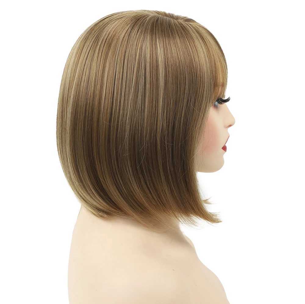 Syntetyczne peruki koronkowe peruki Kobiety syntetyczne peruki z grzywką jedwabne Brown Blonde Bob Hair Prawdziwe kostiumy peruki dla młodej damy 240328 240327