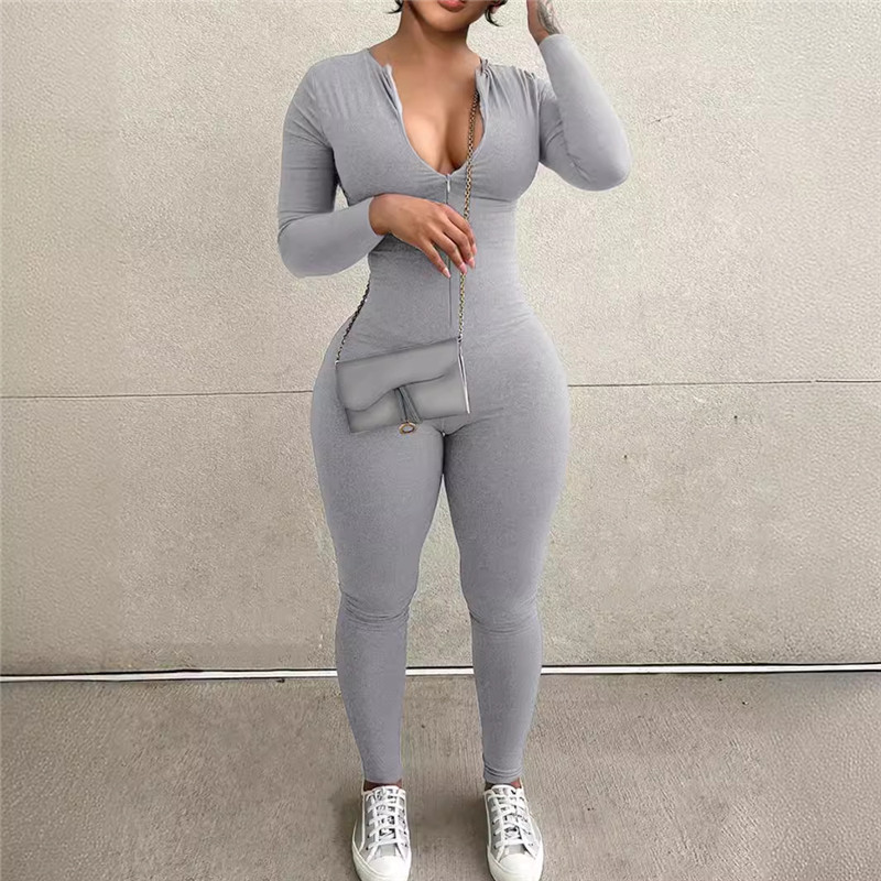 2024 Designer Printemps Combinaisons Femmes À Manches Longues Moulantes Barboteuses XS Casual Maigre Solide Salopette Zipper Leggings En Vrac Gros Vêtements 10783