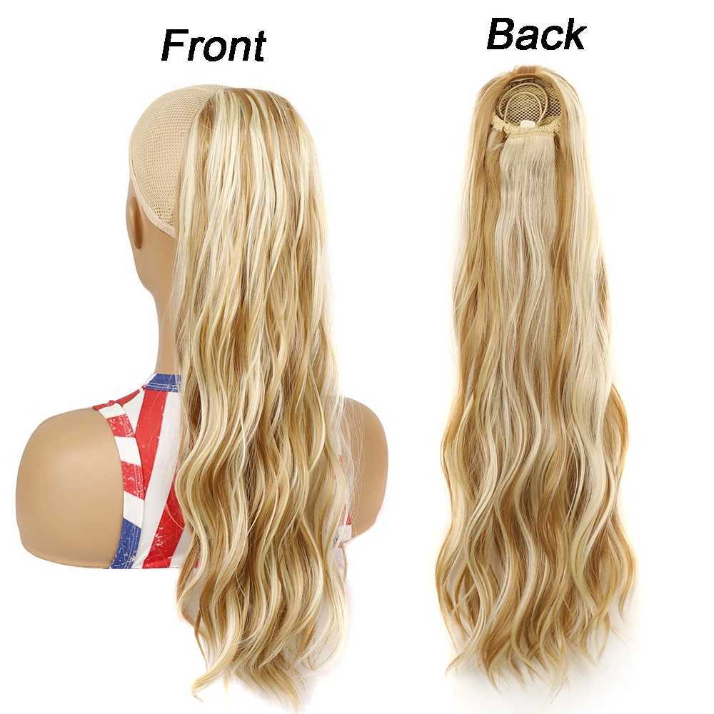 Perucas sintéticas cabelo bun maker 24 polegadas longo corpo onda rabo de cavalo cabelo sintético calor envoltório em torno de cordão encaracolado ondulado rabo de cavalo postiços para mulheres 240328 240327