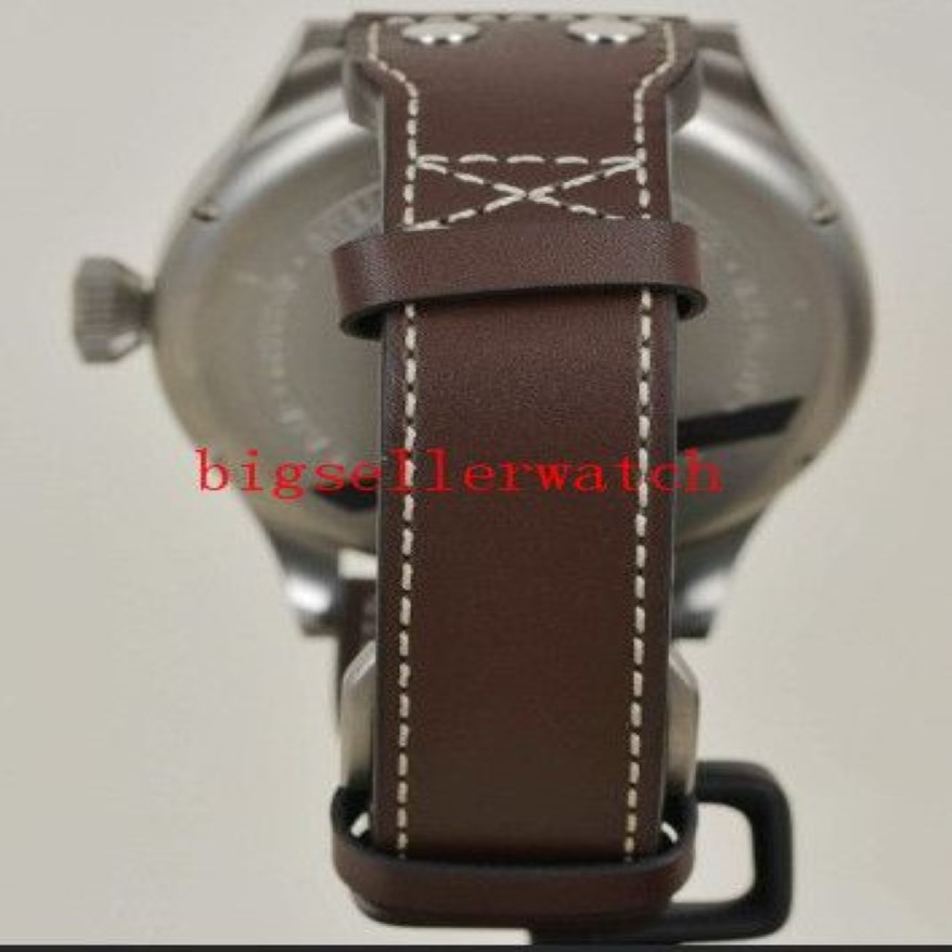 Herren-Sportuhren, 42 mm, Big Montre d' Aviateur, schwarzes Zifferblatt, 510401, Automatik-Herrenuhr, silbernes Gehäuse, Lederarmband Hig272B