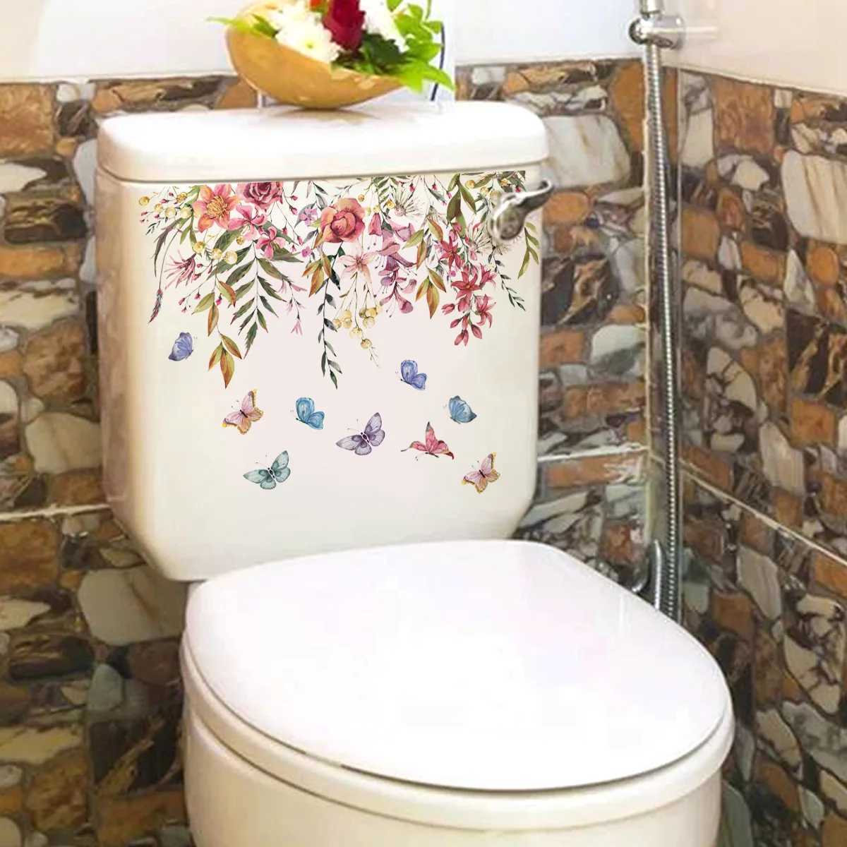 Toalettklistermärken M21 växter blommor fjärilar toalett klistermärke wc lock klistermärke wc för heminredning 240319