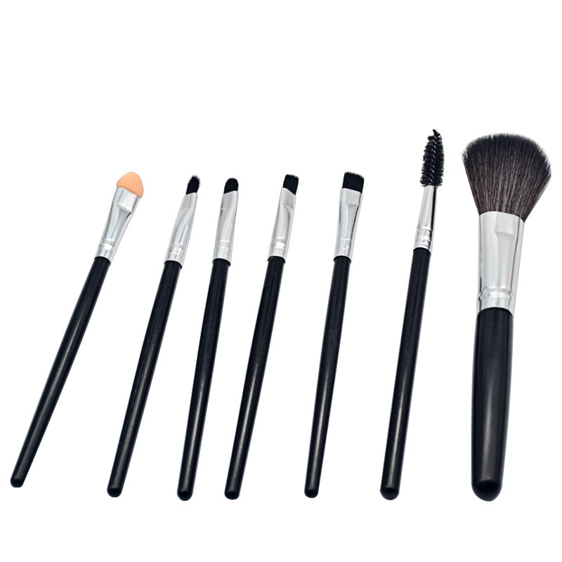 Black Retro 7 Makeup Borstes Powder Blusher Eye Shadow Lip Brush Portable Eyelash Eye Brush Eyebrow Brush Set