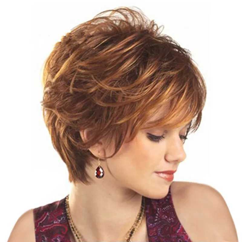 Synthetic Wigs Lace Wigs Europe and the United States popular wig women short curly hair shaggy short hair small roll chemical fiber hair cover 240329