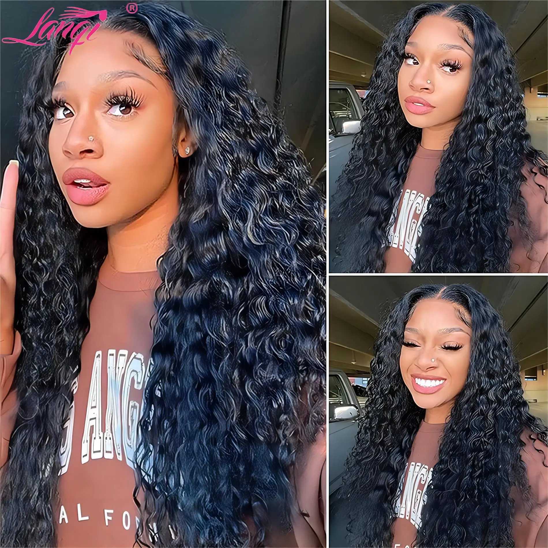 Syntetiska peruker Human Chignons Deep Wave Glueless Wig Human Hair Ready to Wear 13x4 Curly Spets Front Human Hair Wig 250 Density Transparent spets Frontal peruk 240329