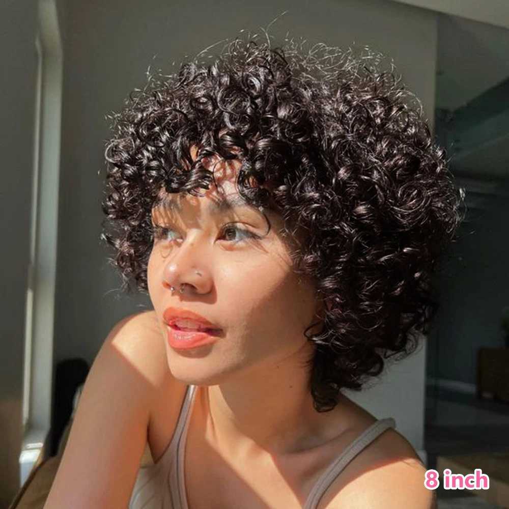 Synthetische Perücken synthetische Perücken Rebecca Natural Braun Afro Kinky Curly Bob Human Hair Perücken für Frauen brasilianische Remy Haare Verschleiß und gehen 250 Dichte Big Curly Perücken 240327