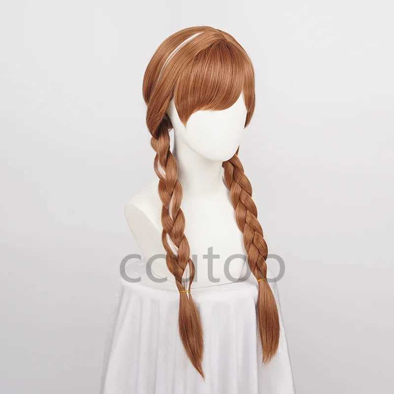 Synthetic Wigs Cosplay Wigs Halloween Women Princess Anna Wig Brown Braids Adult Party Synthetic Hair + Wig Cap 240328 240327