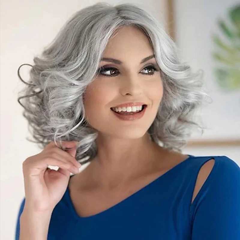 Pelucas sintéticas Pelucas de encaje HAIRJOY pelucas grises para mujeres mayores gris plateado corto rizado Bob pelucas de pelo sintético 240328 240327